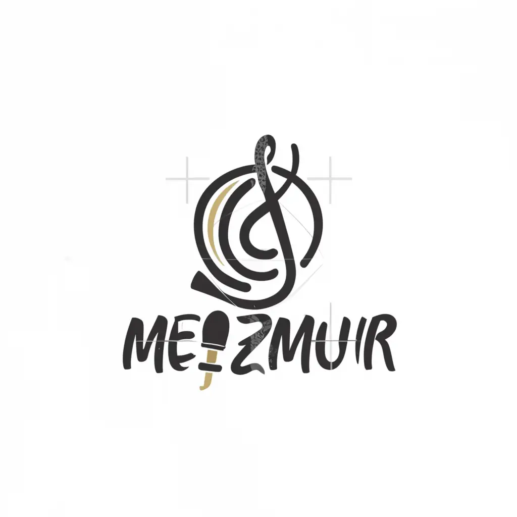 a logo design,with the text "mezmur መዝሙር", main symbol:music symbol and microphone,complex,be used in Religious industry,clear background
