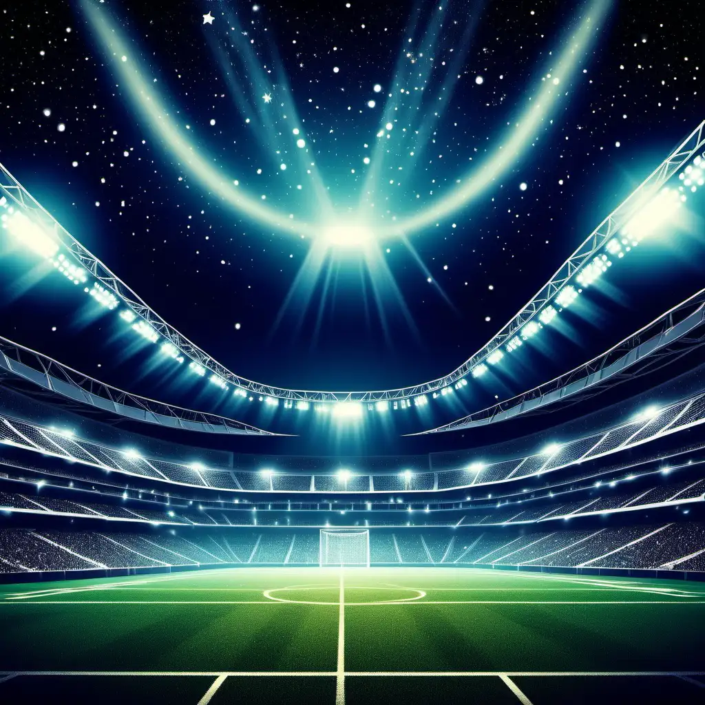 create football stadium at night with bright lights in outer space