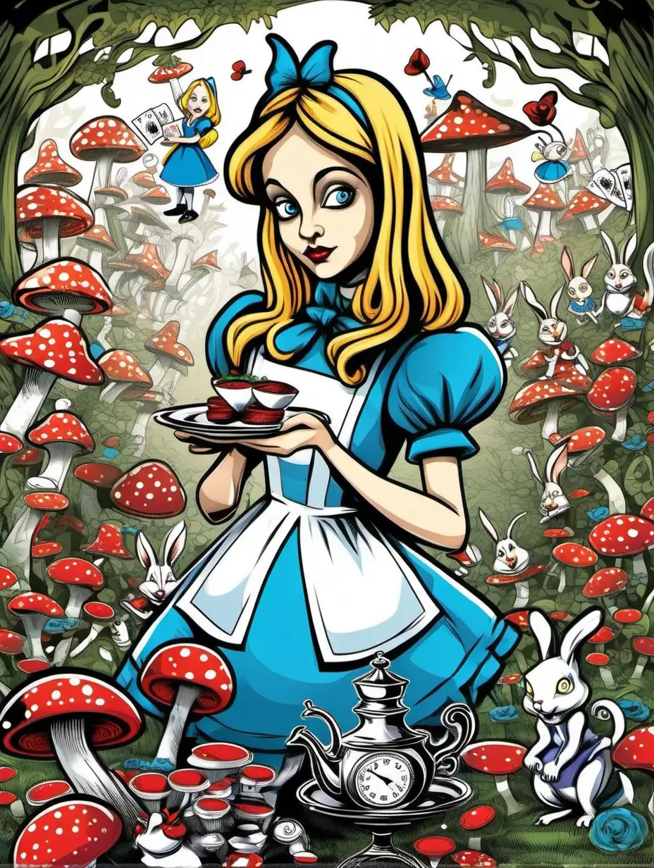 Alice in Wonderland Cartoon Illustration Adventures in a Whimsical Wonderland