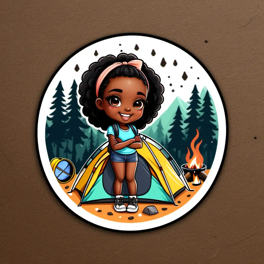 Adorable Black Girl Camping Sticker with Nature Vibes