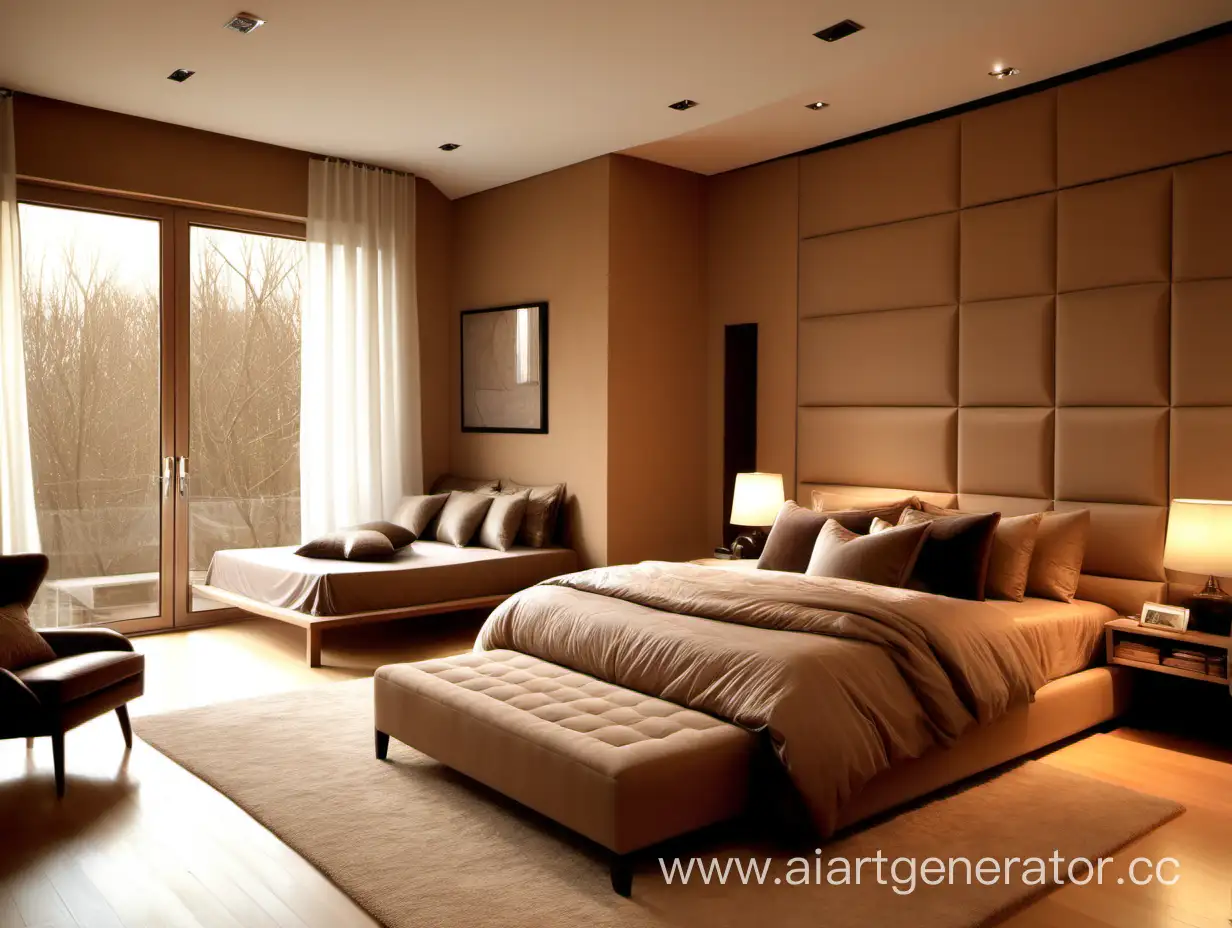 light brown , big cozy bedroom design, 

 
