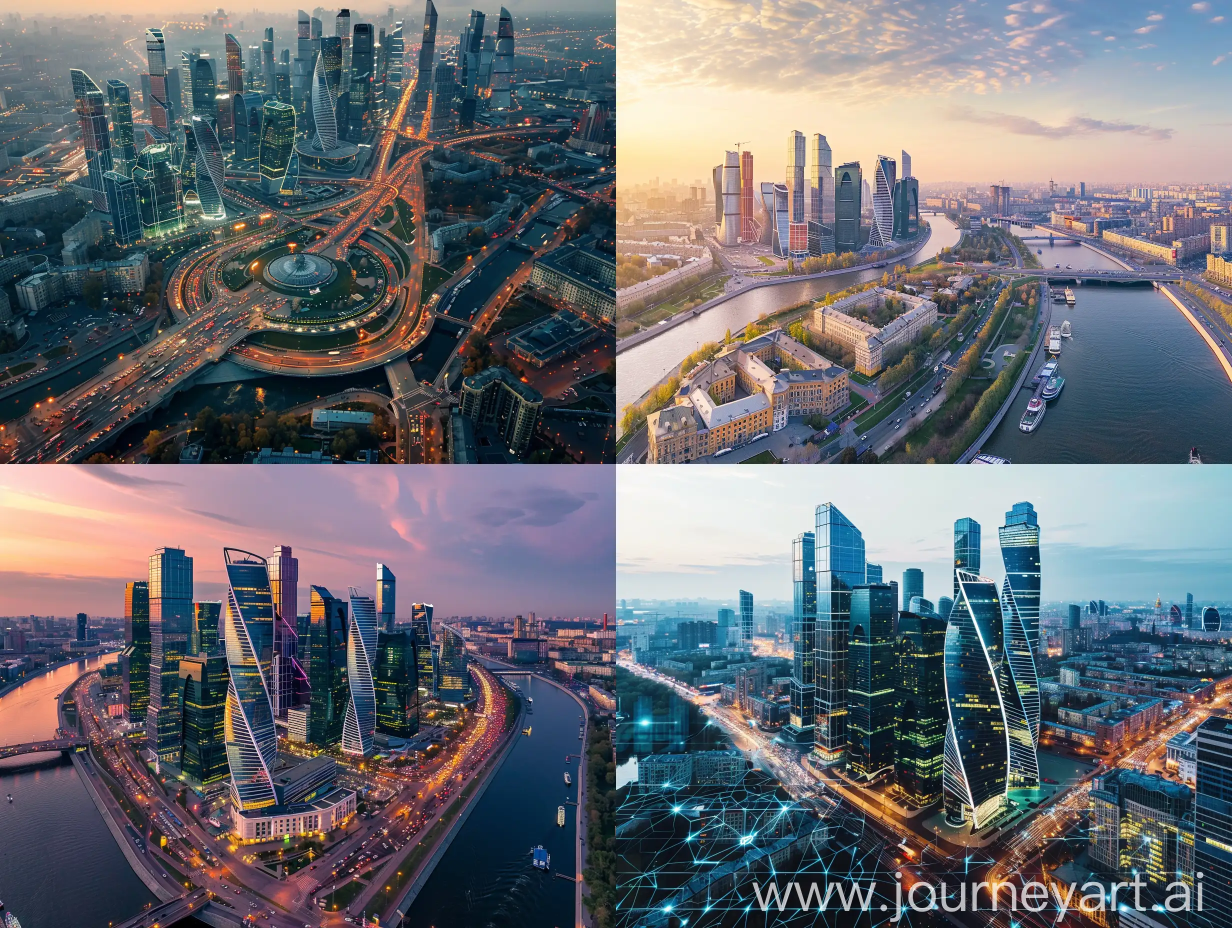 Futuristic-Urban-Landscape-of-Moscow-City-from-Aerial-Drone-View