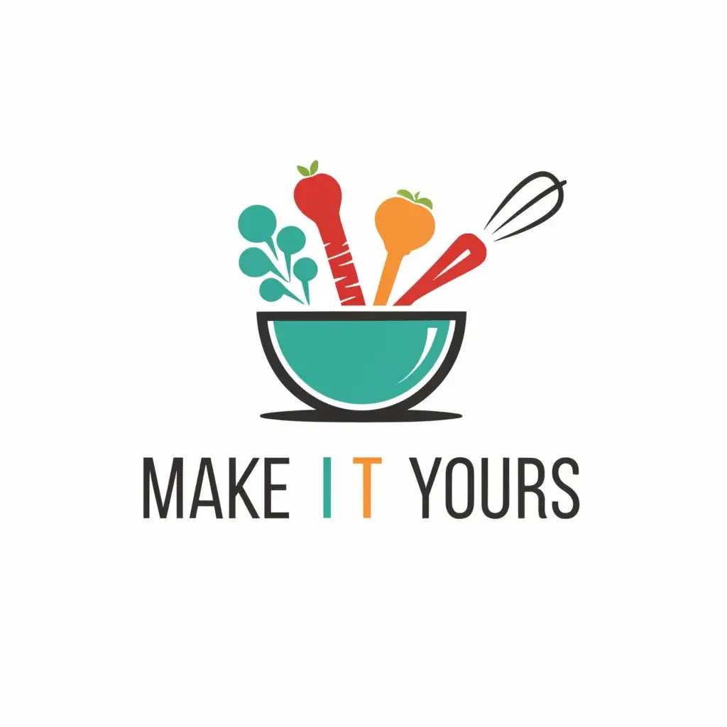 a logo design,with the text "Make it yours", main symbol:bowl with vegetables, whisk,Moderate,be used in Restaurant industry,clear background