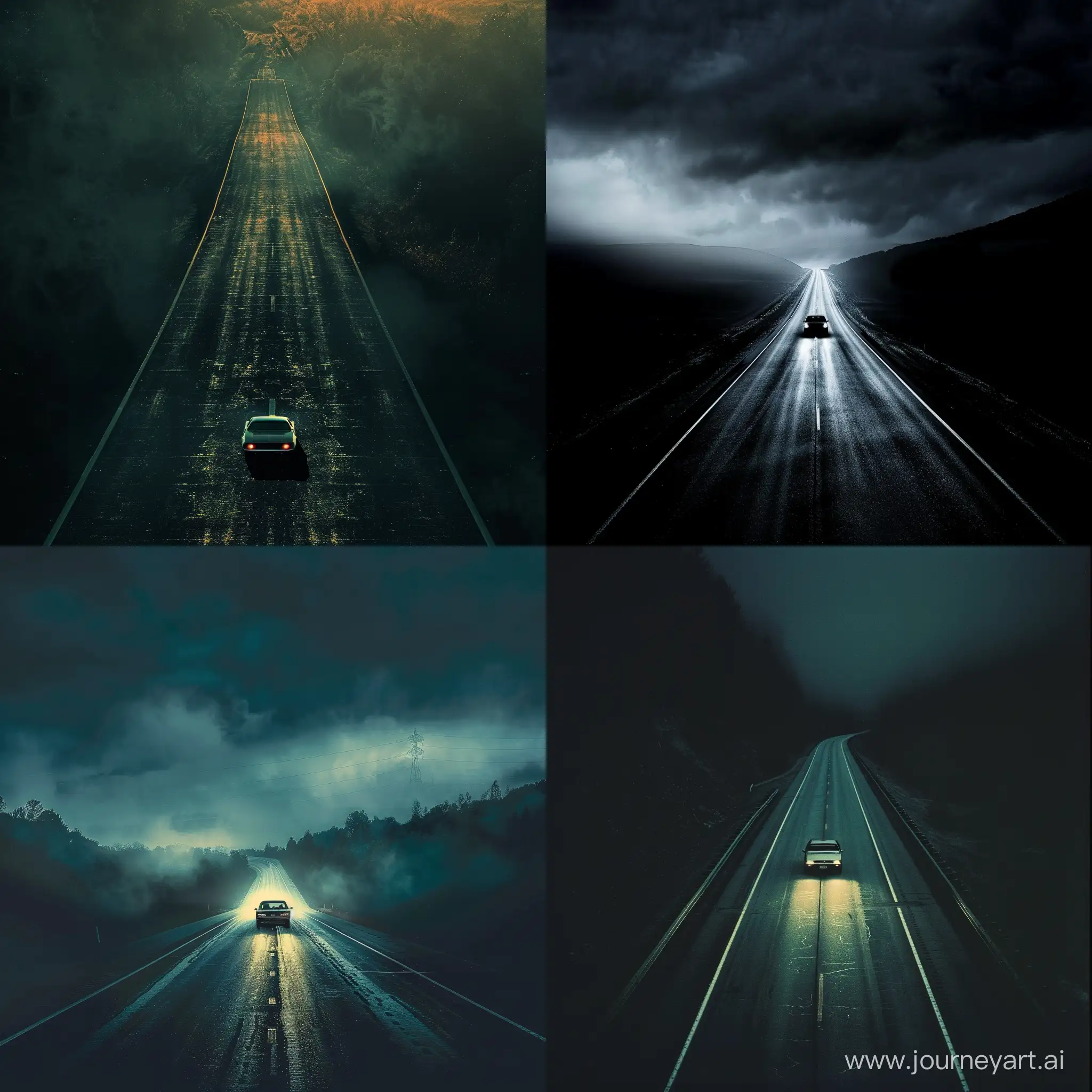 scary horror dark highway with one car