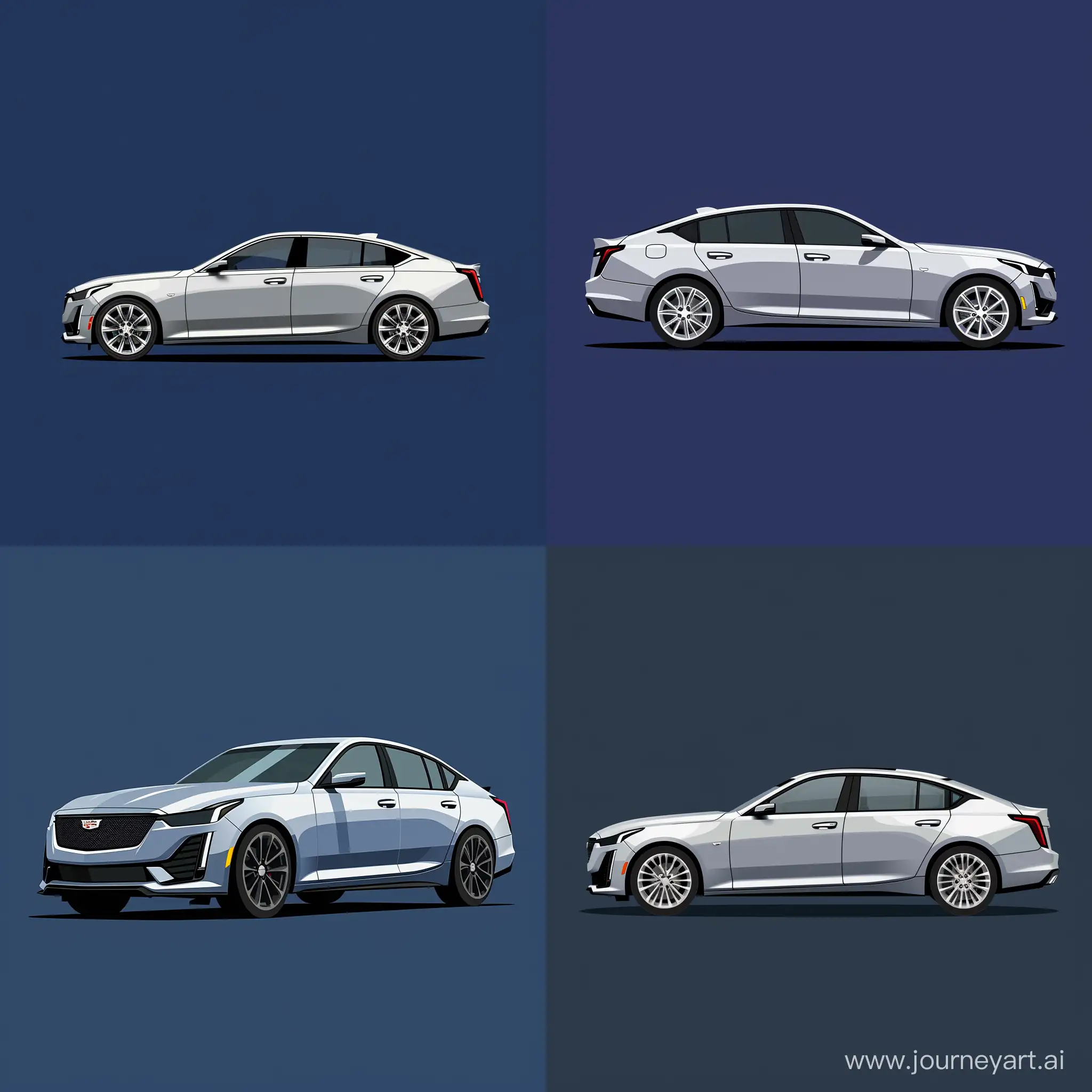 Sleek-Silver-Cadillac-CT5-2D-Illustration-on-Dark-Blue-Background