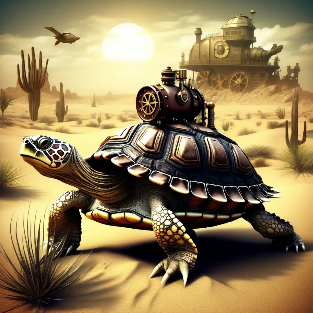 Steampunk Turtle Journeying Through Desert Sands