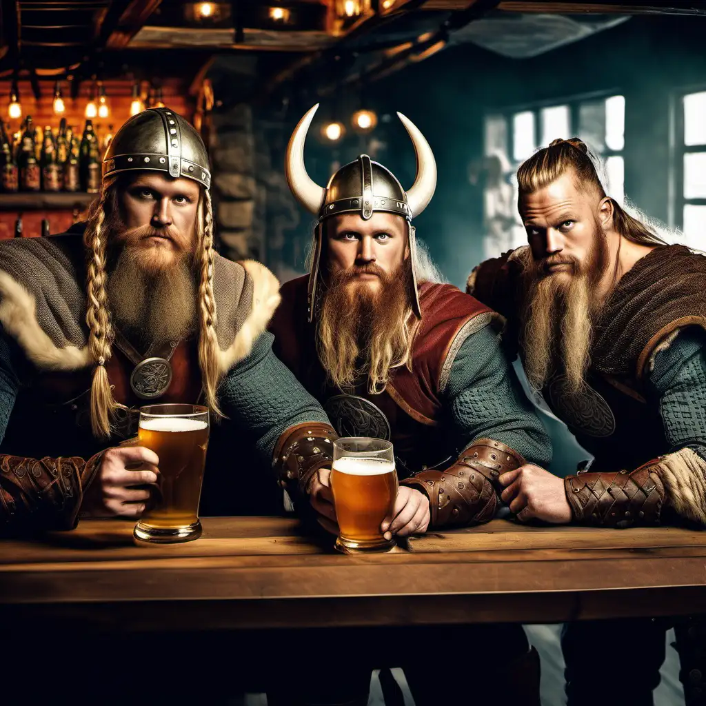 Epic Viking Warriors Enjoying Ale in a Detailed Tavern Scene