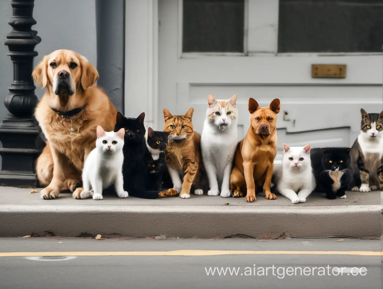Adorable-Cats-and-Dogs-Relaxing-on-the-Sunny-Curb