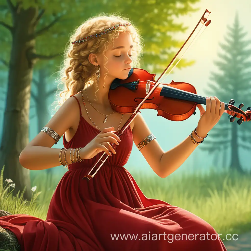 Serenading-Nature-Blissful-Peasant-Girl-Playing-Violin-in-Forest