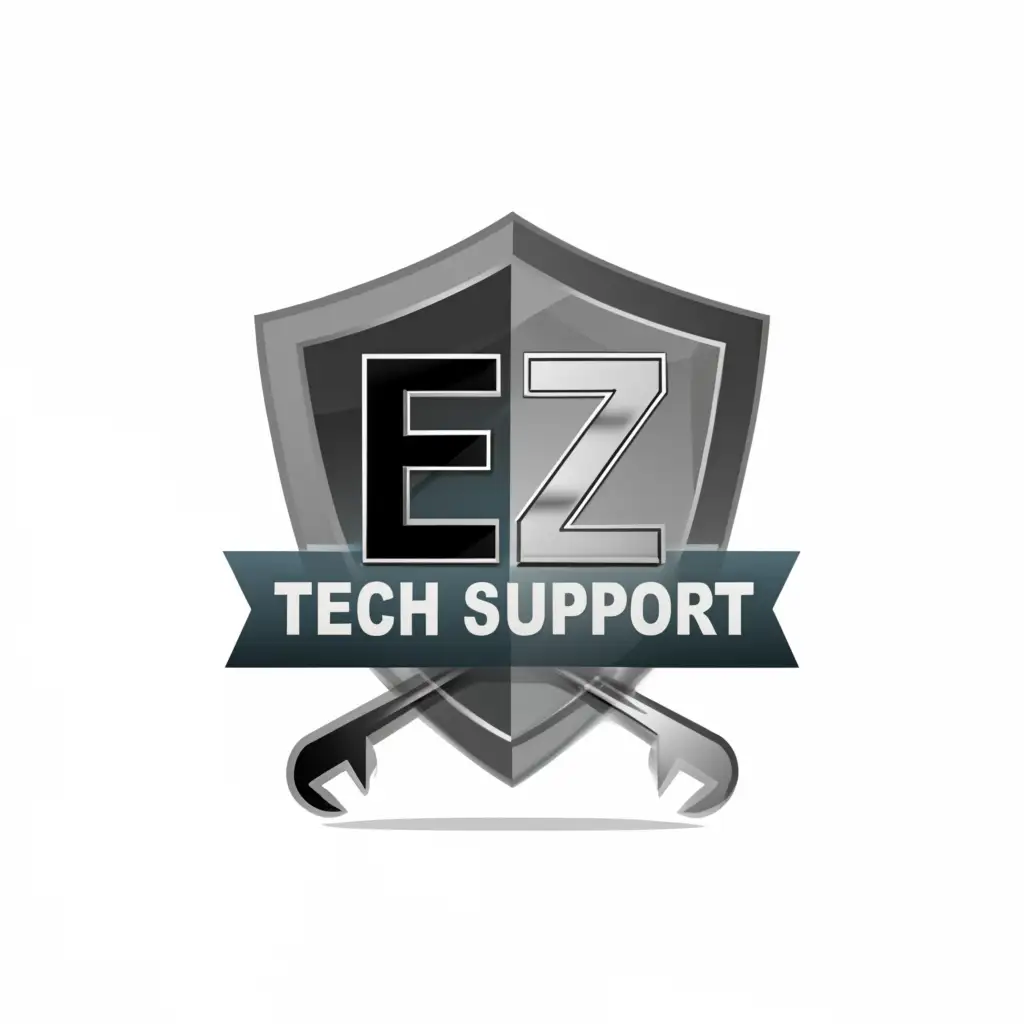 a logo design,with the text "EZ Tech Support", main symbol:"EZ" but comprised of wrenches, inside a Shield and a laptop computer,complex,be used in Technology industry,clear background