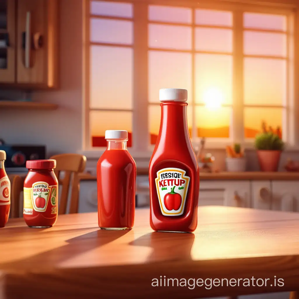 Realistic-Ketchup-Bottle-in-Cozy-Apartment-Setting-Sunlit-Sunset-Scene