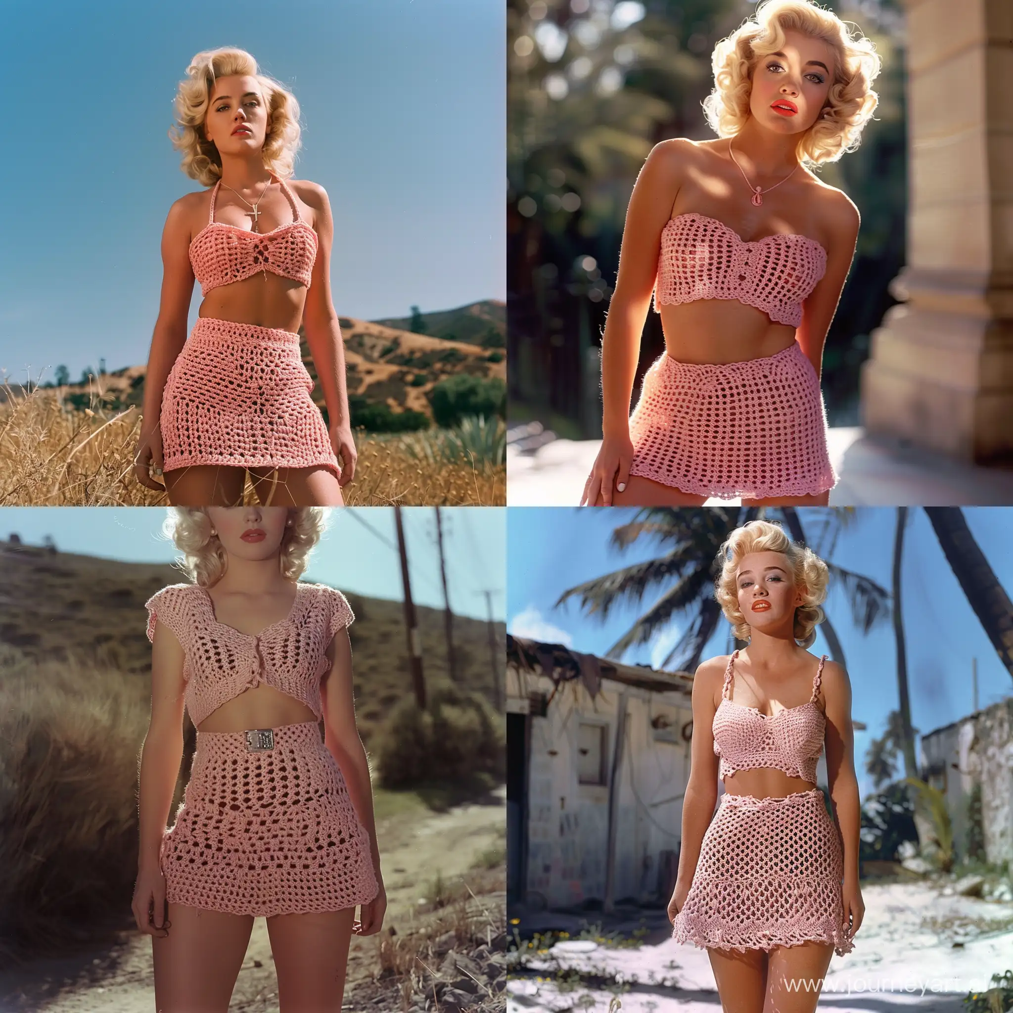 Marilyn-Monroe-Inspired-Fashion-Pink-Crochet-Miniskirt-Glamour
