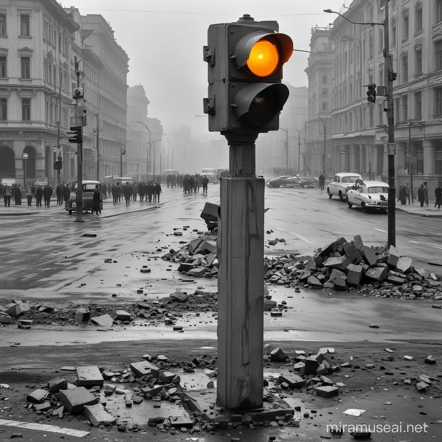 Josef Stalins Private Traffic Light Crushed by Falling Concrete Block