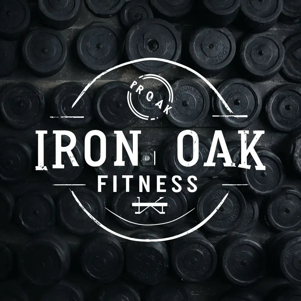 logo, weights, with the text "iron oak fitness", typography