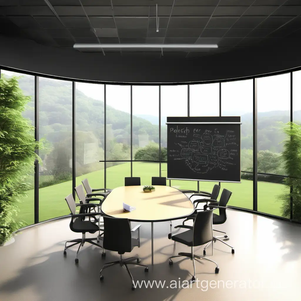 meeting room with magnificent natura view and  write POLOPTECH on blackboard
