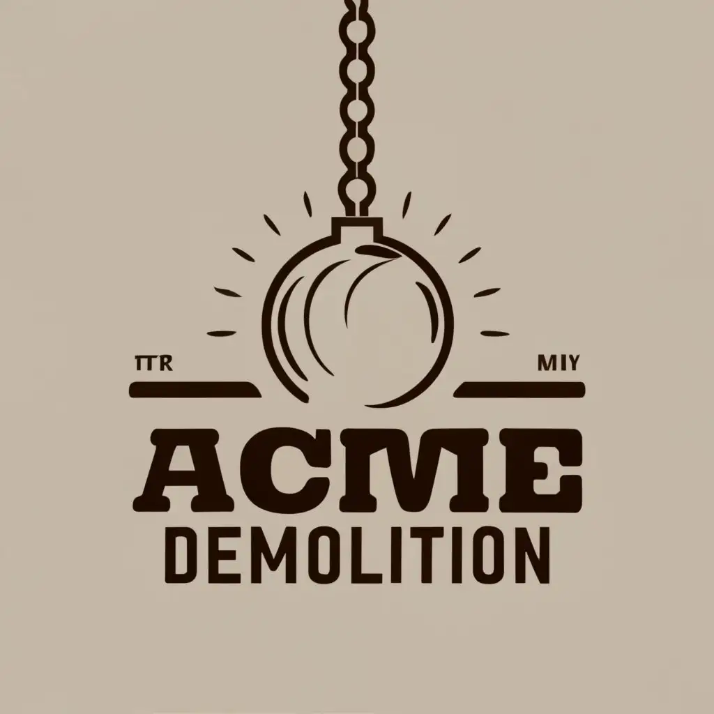 logo, wrecking ball, with the text "Acme Demolition International", typography, be used in Construction industry