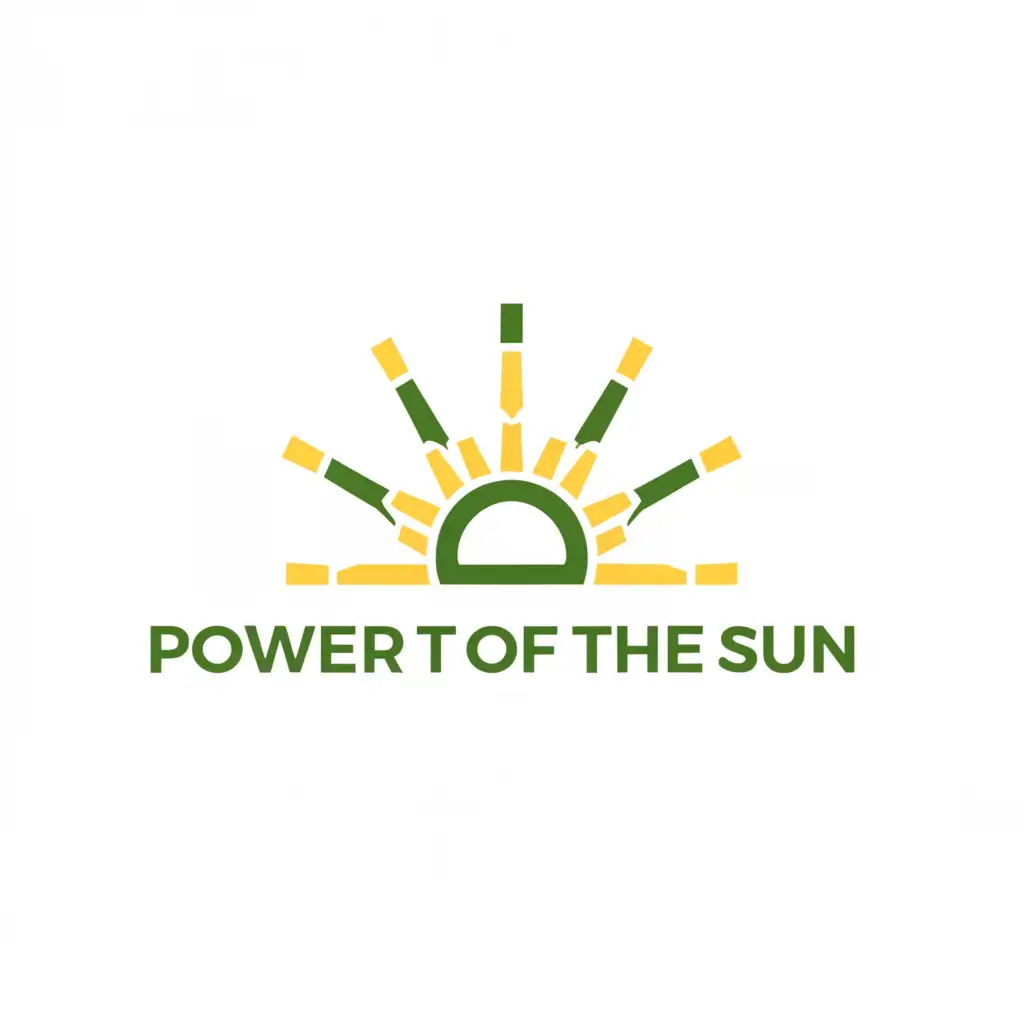 a logo design,with the text "Power of the sun", main symbol:Tunisian solar heritage with green and yellow color,Minimalistic,be used in Technology industry,clear background
