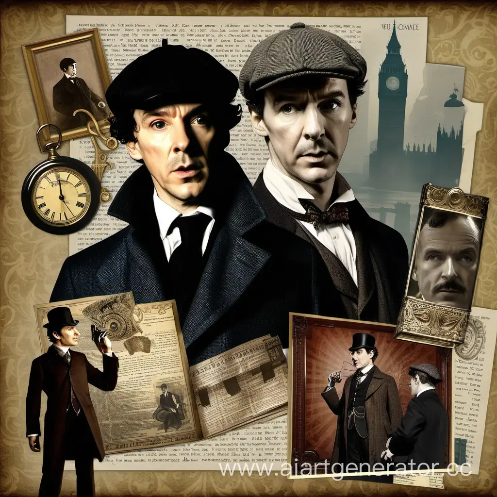 Sherlock-Holmes-Collage-Art-with-Detective-Mysteries-and-Vintage-Elements