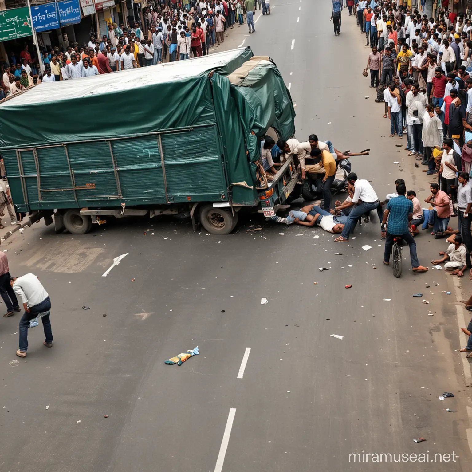 a truck hit a young indian man in a busy road