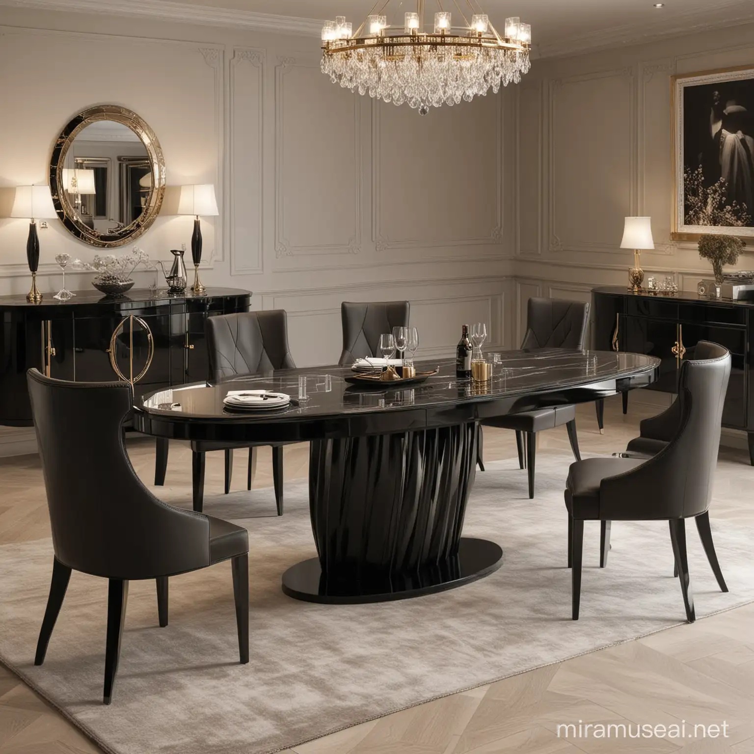 Luxury Black Oval Dining Room Set for 8 People