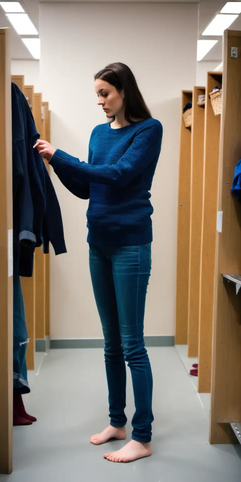 Stylish Woman Trying on Casual Outfit in Changing Room