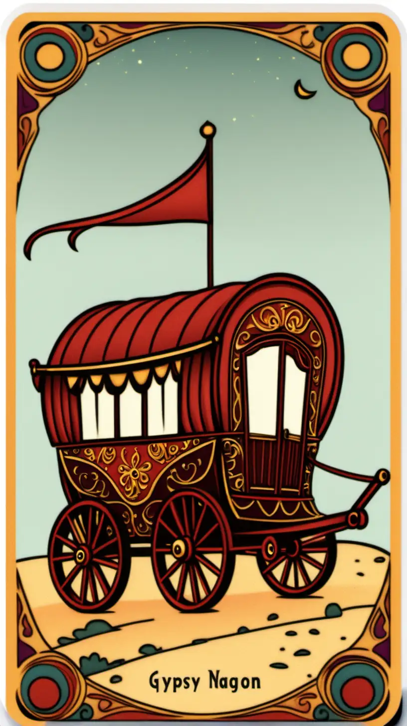 Gypsy Wagon Miniature on Business Card with Tarot Cards