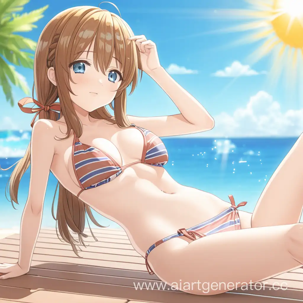cute anime girl taking s sunbath in bikini