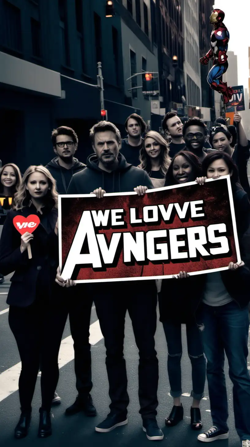 Enthusiastic Fans Proclaiming Their Love for Avengers on City Streets