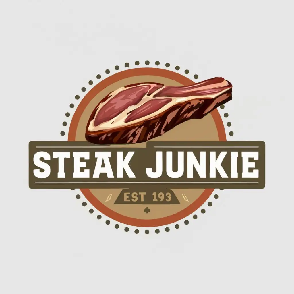 logo, steak, with the text "steak junkie", typography