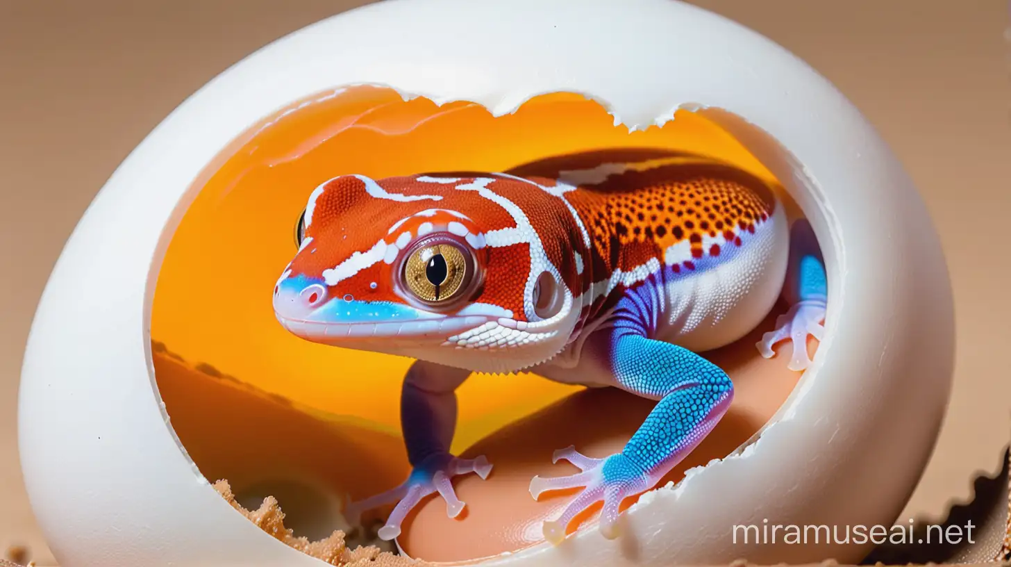 Tomato Gecko Hatching from Egg Colorful Reptile Emerging from Shell