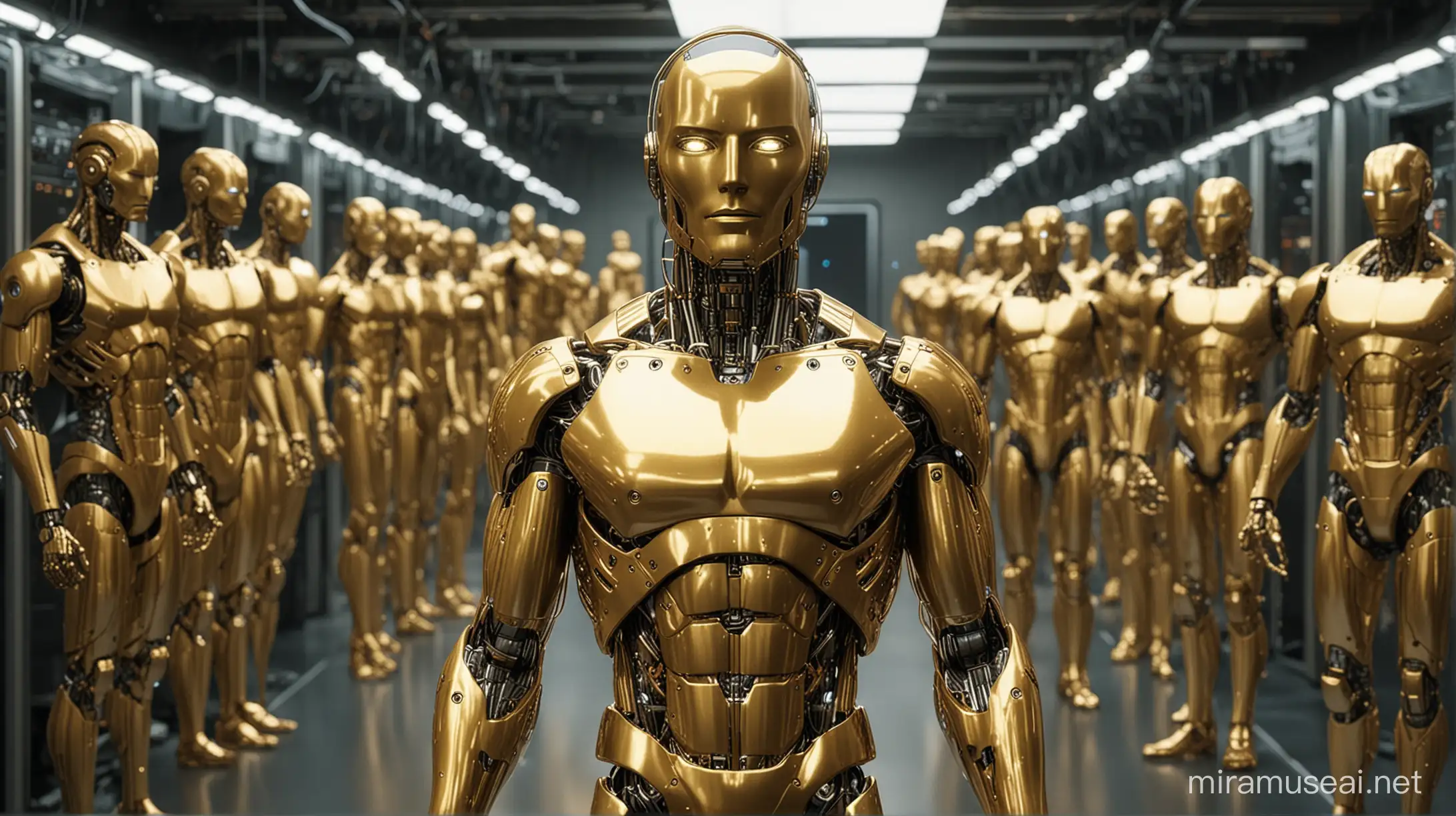 Super Artificial Intelligence Man in a Golden Cybernetic World
