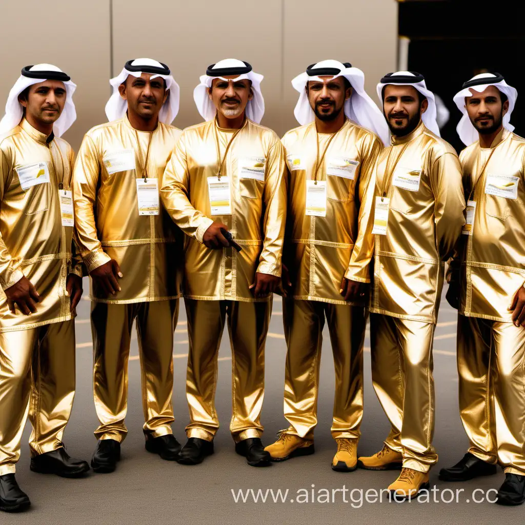 Команда гоночных механиков шейхов в золоте и с золотыми инструментами