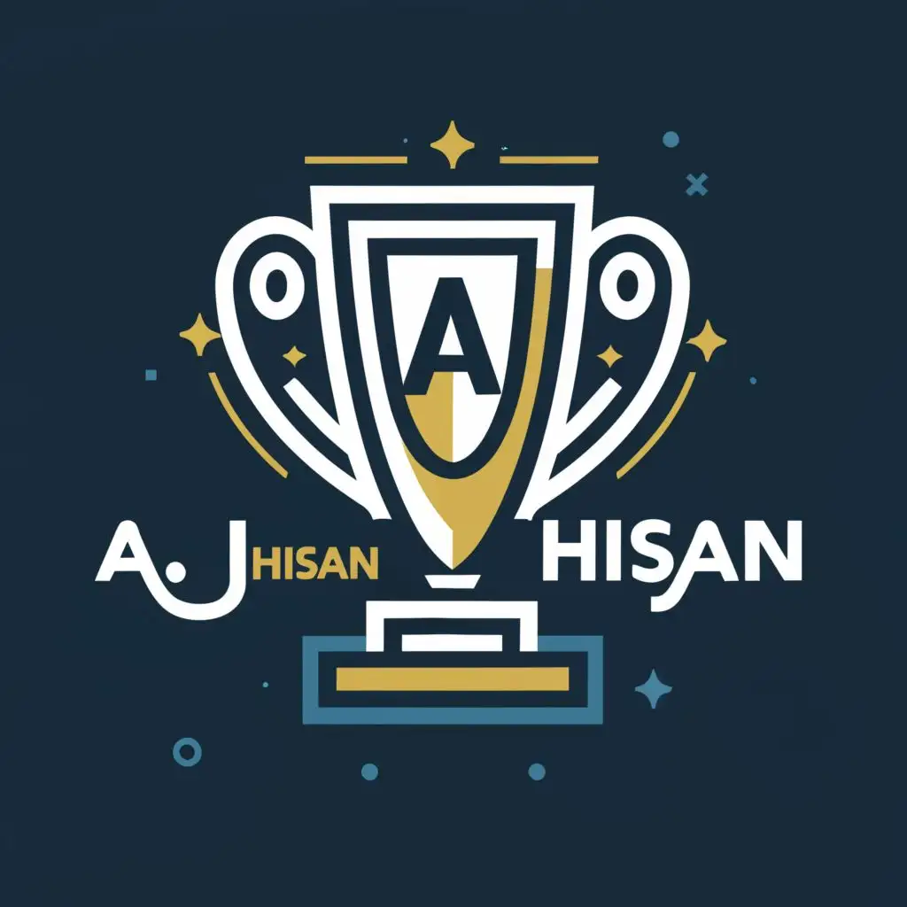logo, A Trophy, with the text "AJ Hisan", typography
