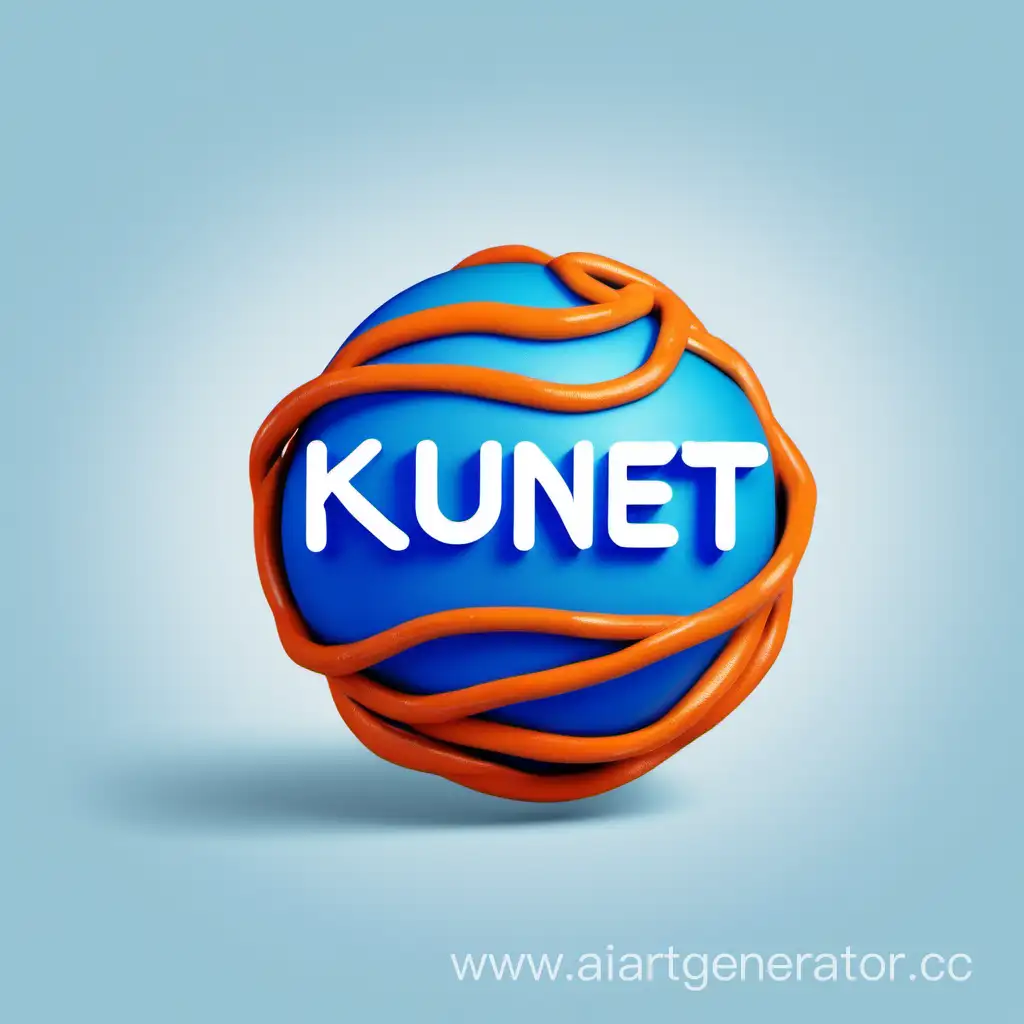 logo on a social network, the orange word "kunet dev" twisted into the middle of a blue sphere
