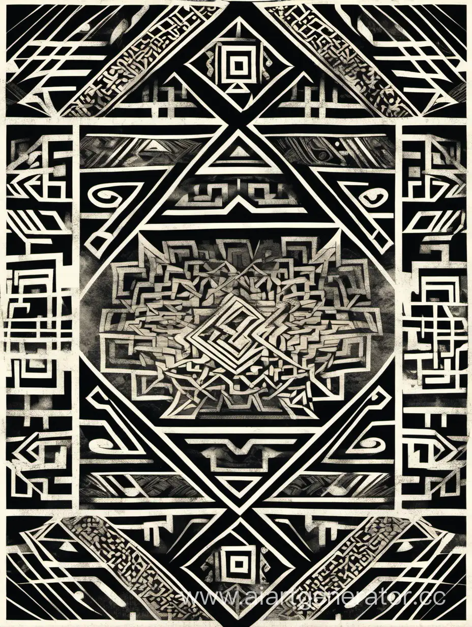 geometric ornaments and patterns of the Komi Khanty-Mansiysk people in grunge and post-punk style