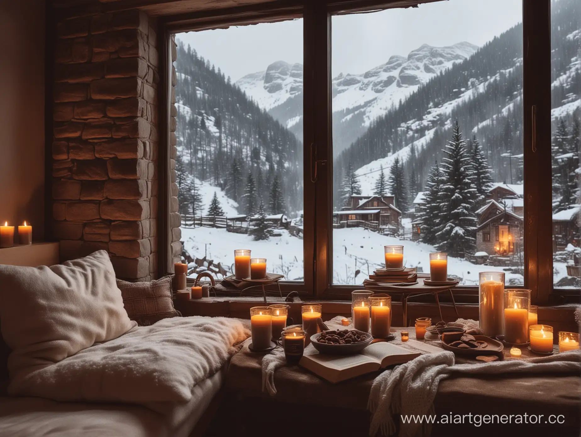 Cozy-Mountain-Cottage-with-Fireplace-Snowy-View-and-Cocoa