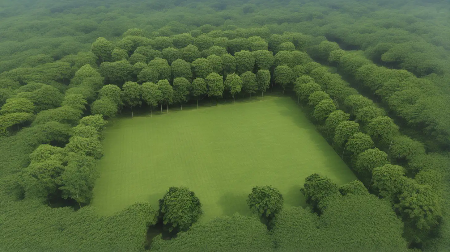 platte grond waar 6 lege percelen op discrete afstand van elkaar liggen, bosrijk omgeving