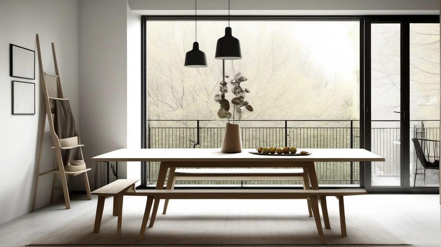 Scandinavian Minimalist Dining Room with Balcony View
