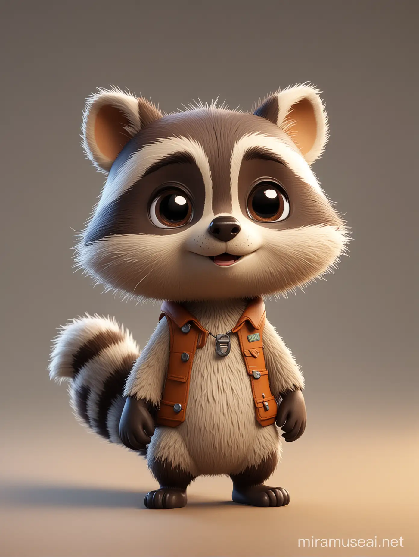 Cute 3D Chibi Raccoon in PixarStyle with Vibrant Wooden Toy Aesthetic