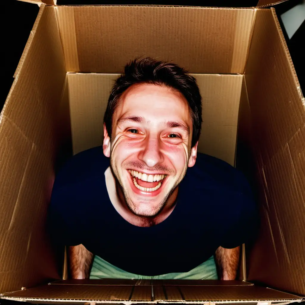 Happy man In a box of shame