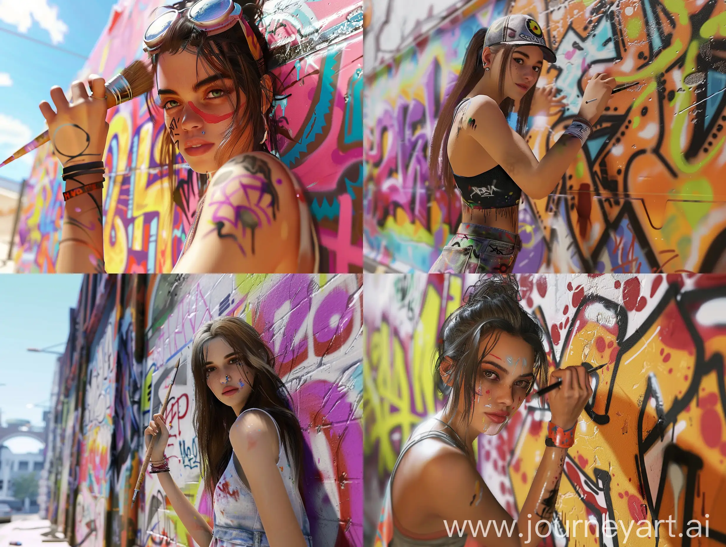 an attractive girl Painting graffiti in Unreal Engine