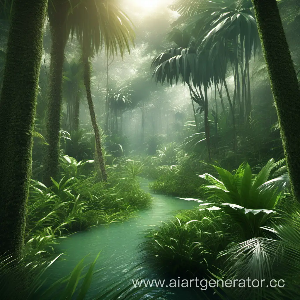 Serene-Clearing-Amidst-Inaccessible-Tropical-Jungles-with-a-Tranquil-Stream