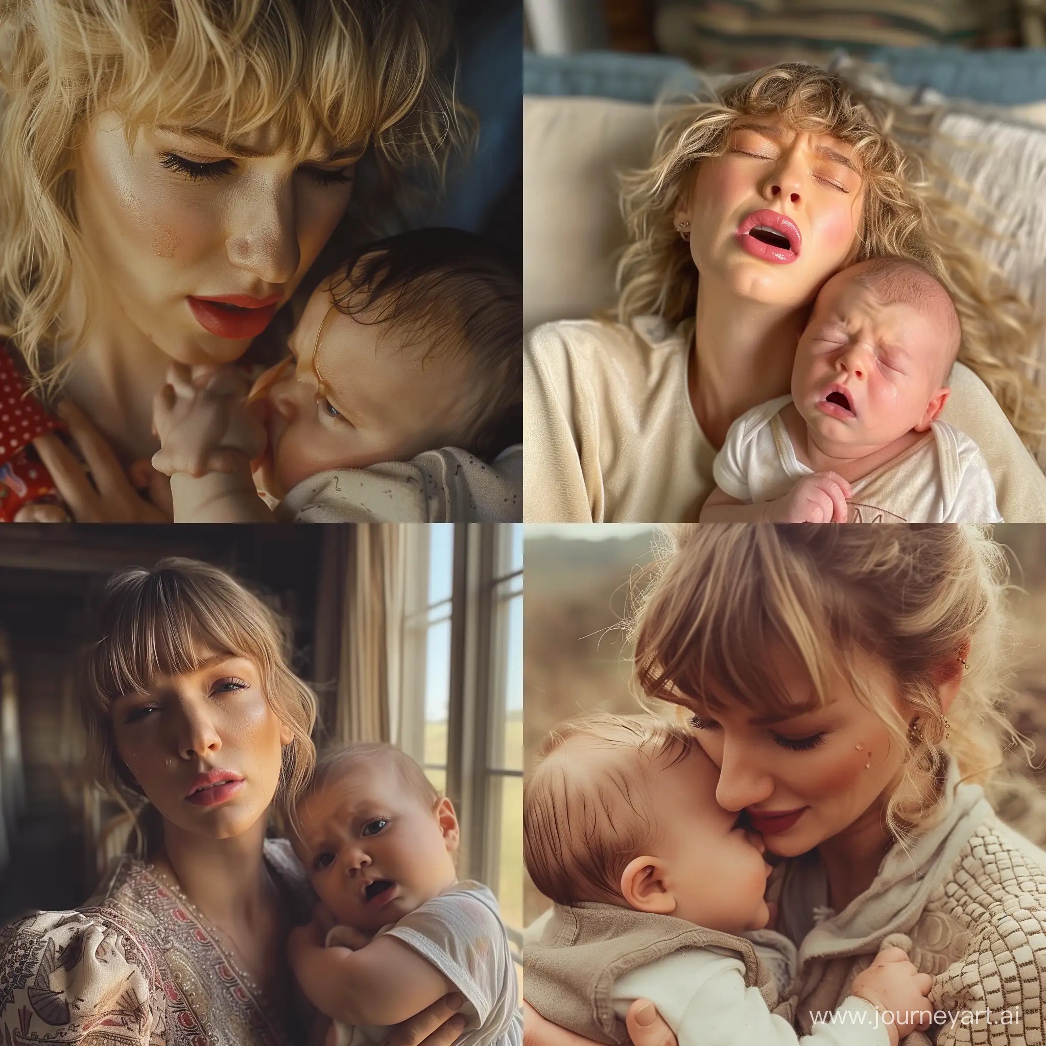 Tayler swift crying with a baby