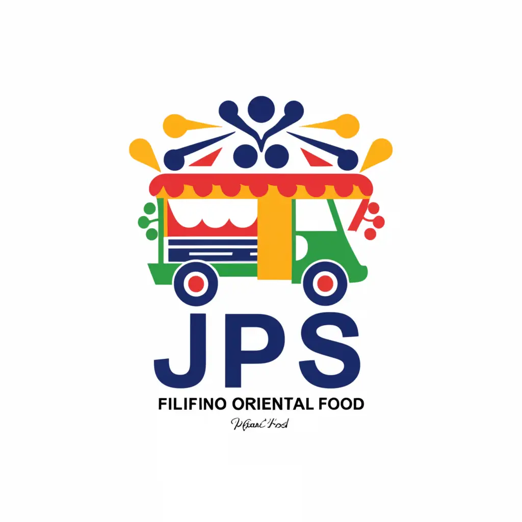 a logo design,with the text "JPS Filipino & Oriental Food", main symbol:Filipino / Philippine flag / Jeepney,Minimalistic,clear background
