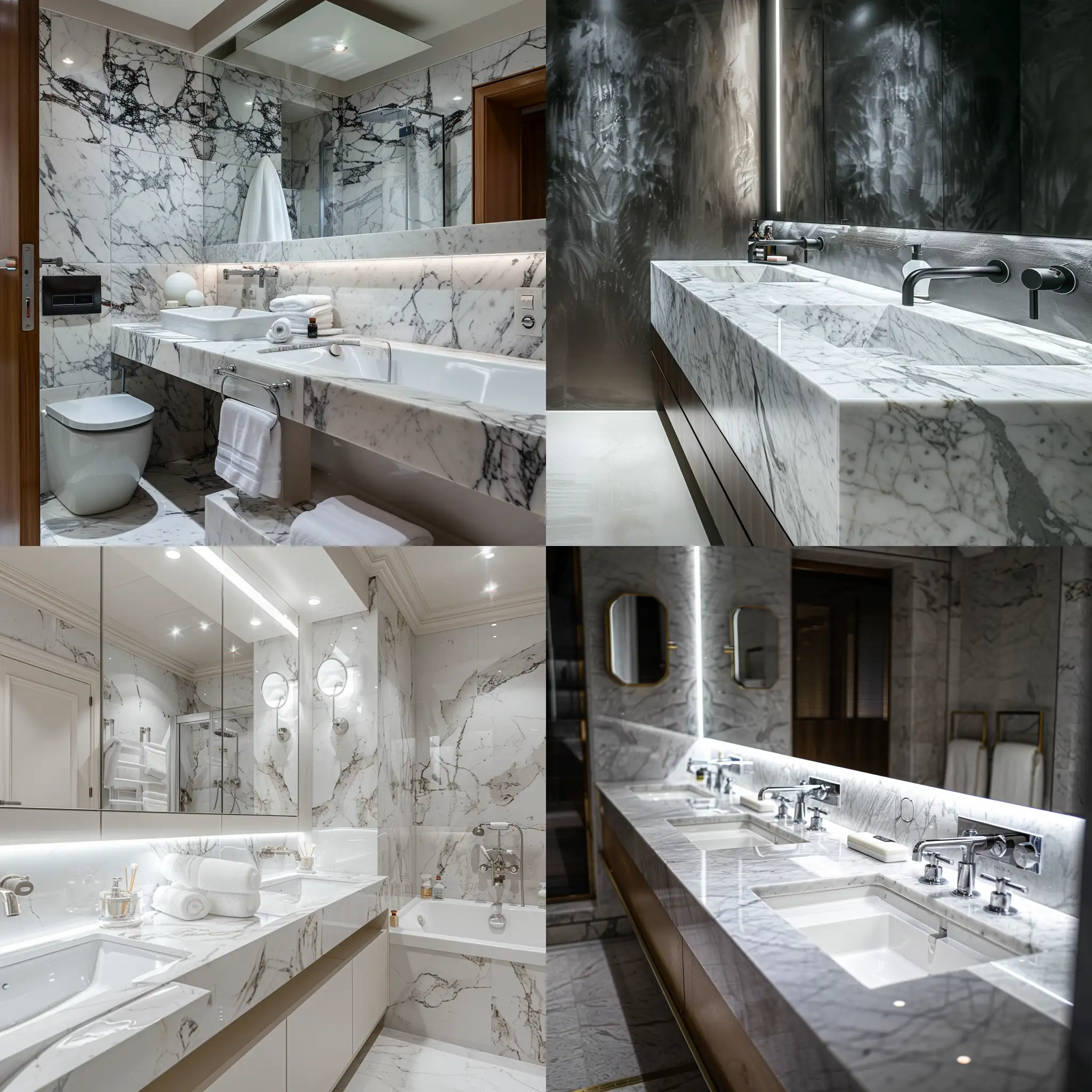 luxury bathroom design with cast marble countertops, ultra HD bright atmosphere, original photo, high detail, very sharp, 18mm lens, realistic, photography, Leica camera