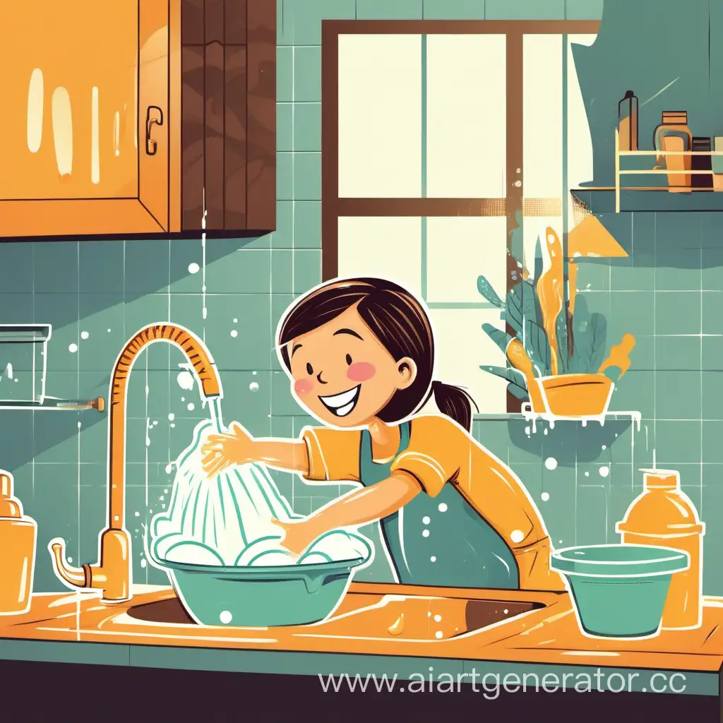 Joyful-Girl-Washing-Dishes-with-Efficiency