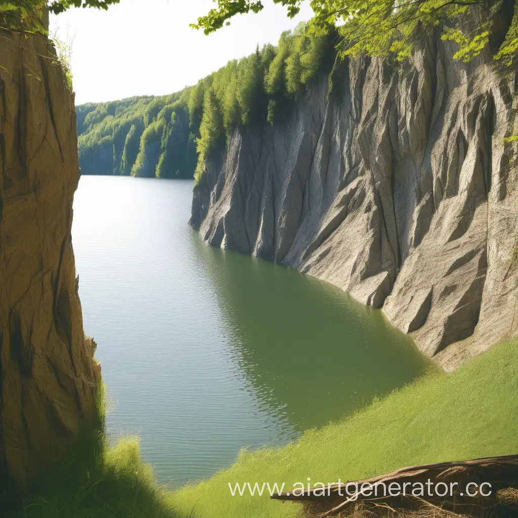 Scenic-Lake-with-Sunny-Cliffs-and-Gentle-Waves