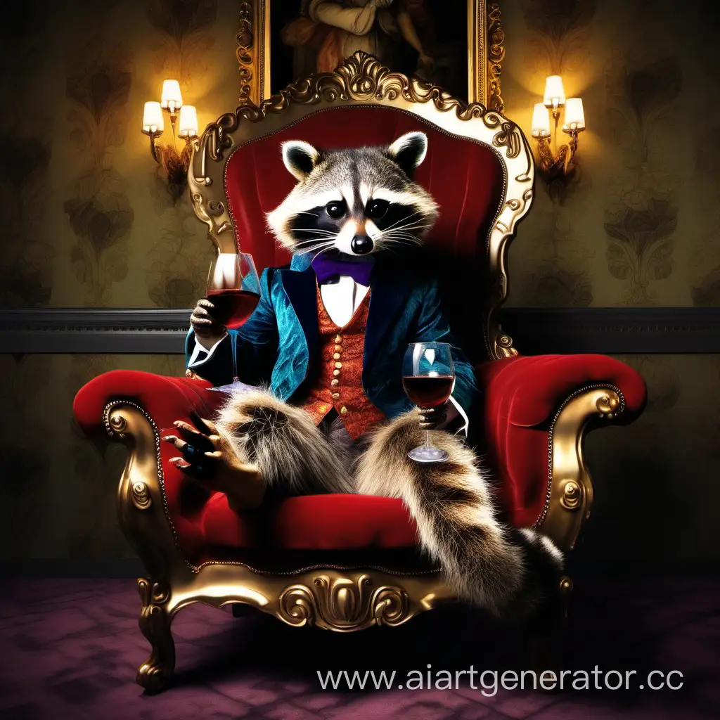 Raccoon-Relaxing-with-Wine-in-Luxurious-Baroque-Interior