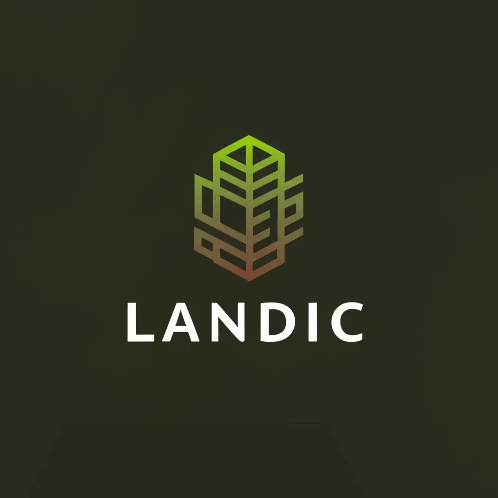 a logo design,with the text "Landic", main symbol:•	Iconography: A stylized representation of land or earth to symbolize the real-world assets, intertwined with a digital or abstract element that represents blockchain technology.
•	Color Palette: Earthy tones like greens and browns to represent the land, complemented by blues or metallic hues to signify technology and trust.
•	Typography: Modern and clean font that conveys stability and professionalism. The typeface should be easy to read yet distinctive enough to create a strong brand recall.
•	Versatility: The logo should be scalable, working well in various sizes and across different mediums, from digital platforms to physical marketing materials.

Imagery:

The primary imagery could be a combination of a leaf or a tree, which are universal symbols of growth and sustainability, merged with a subtle grid pattern or circuit lines that suggest technology.
Alternatively, a globe or an abstract land shape with a digital pulse or data points flowing through it could represent the global reach and technological backbone of LANDIC.
Symbolism:

The intertwining of natural and digital elements should not only represent the merging of these two worlds but also suggest harmony and a forward-thinking approach.
The logo should evoke a sense of trust and longevity, reassuring investors of the stability and future-proof nature of their investment.,Moderate,be used in Technology industry,clear background
Make symbol on the left and the name on the right 