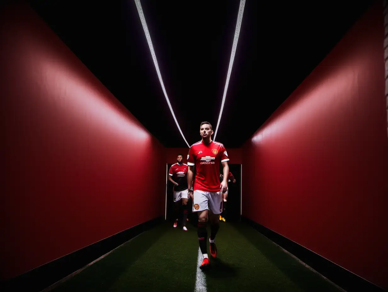 Manchester United Player Walking Through Dramatic Red Tunnel